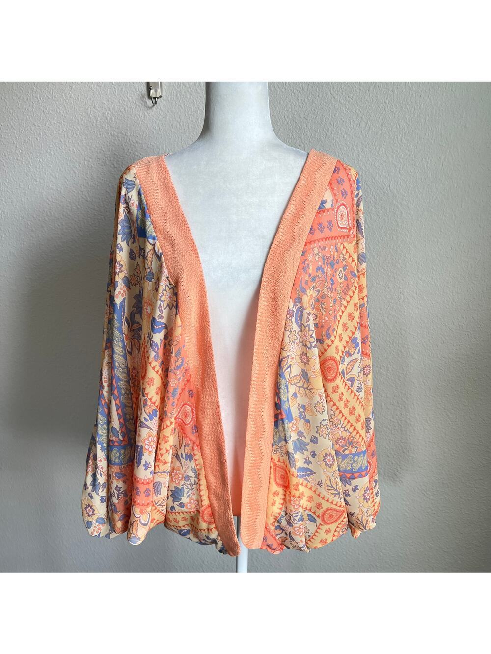Miss Me Orange Paisley Crochet Western Boho Kimono Top Women's Small Fairy